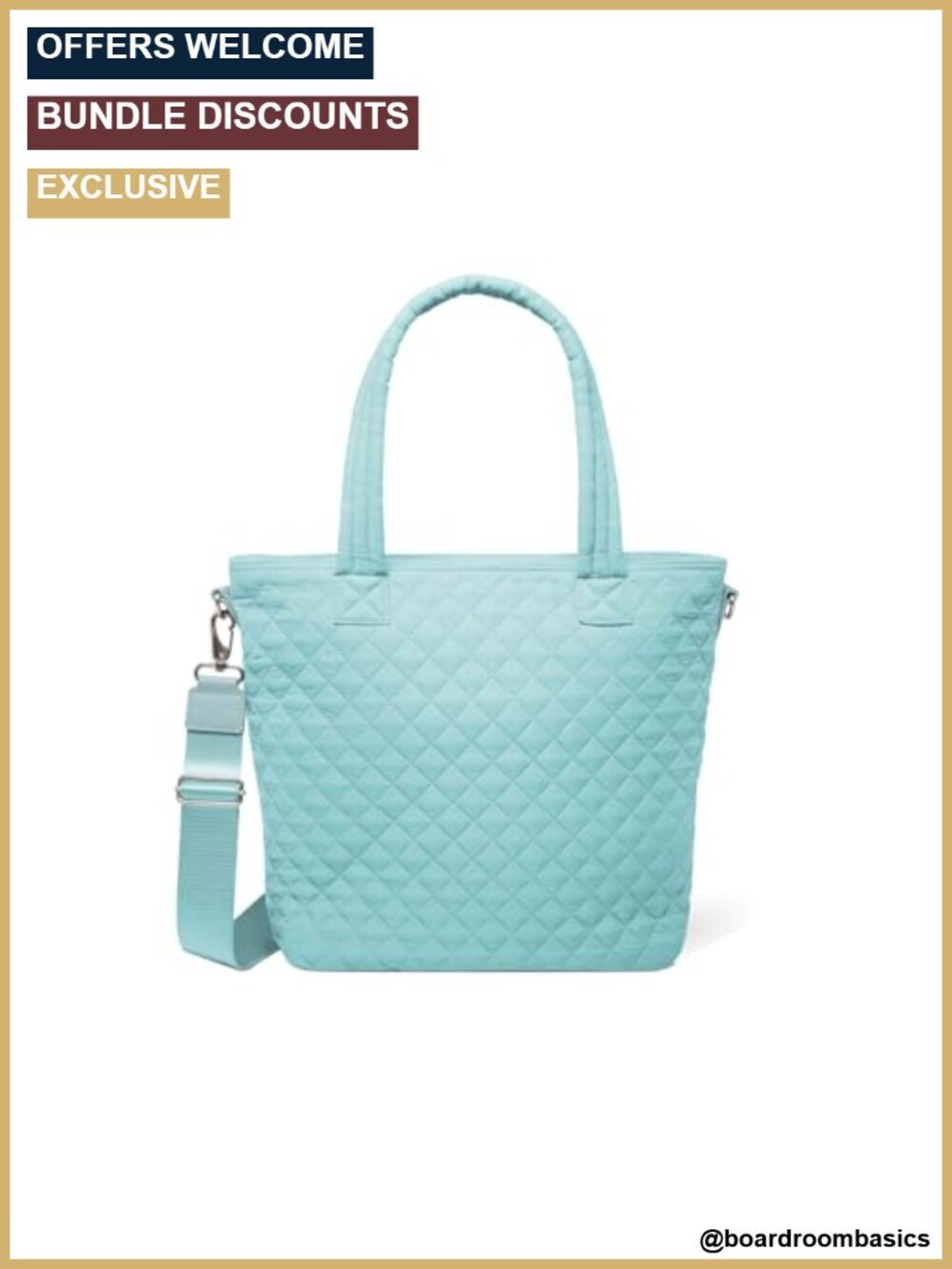Quilted Nylon Tote Bag with Laptop Sleeve and Adjustable Strap